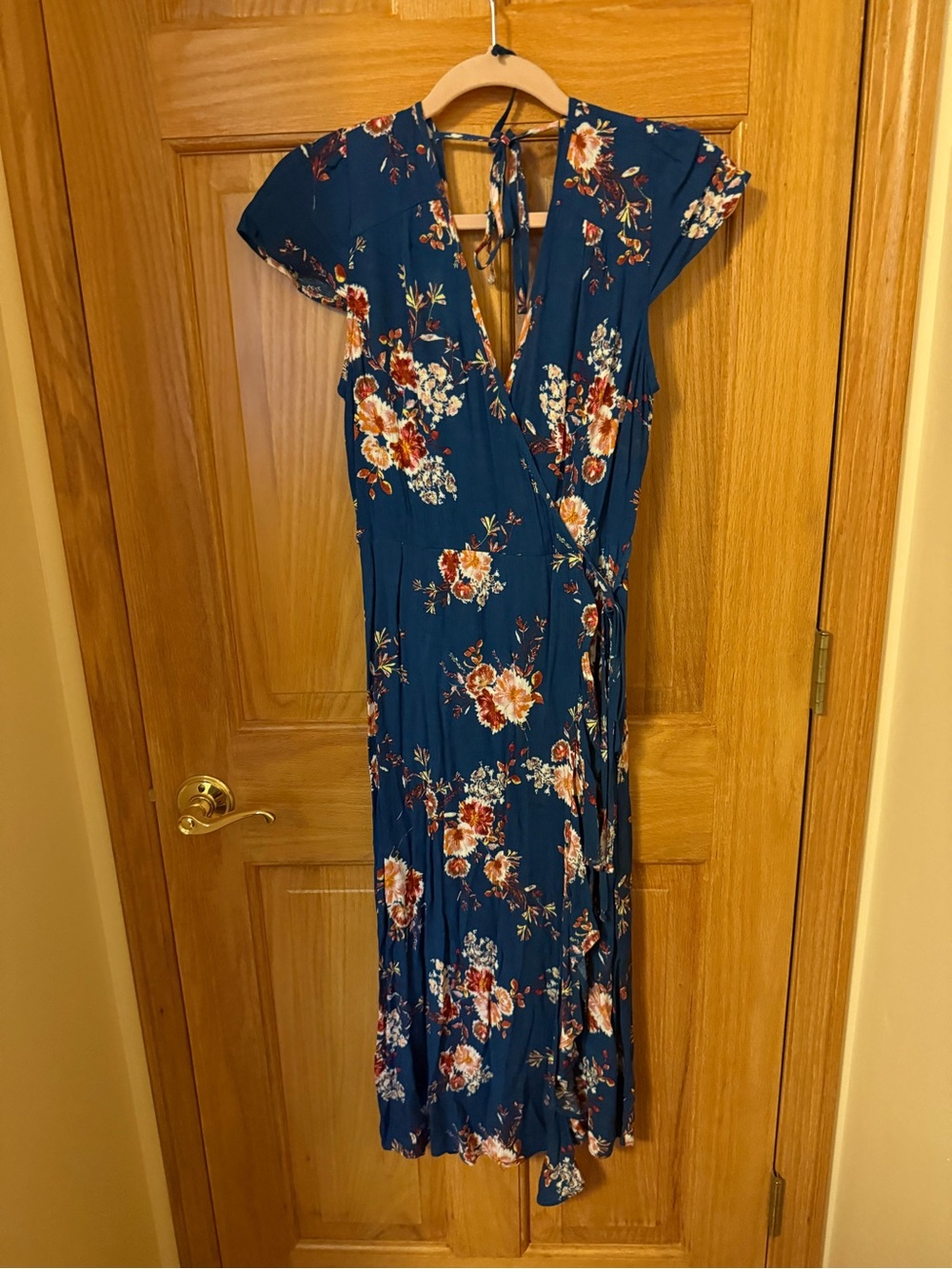 Xhilaration Blue Floral Wrap Midi Dress